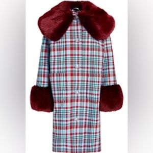 Shrimps Colonel faux fur-trimmed checked jacquard coat